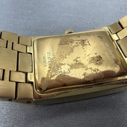 Wittnauer  Tank Watch Men 28mm Black Dial Gold Tone Rectangle 11D16 New Battery9