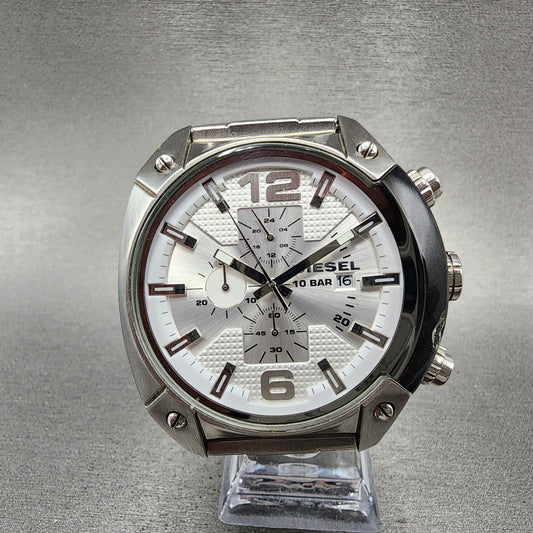 Diesel Overflow Chronograph Watch Men 50mm White Dial Steel Date Round New Batt