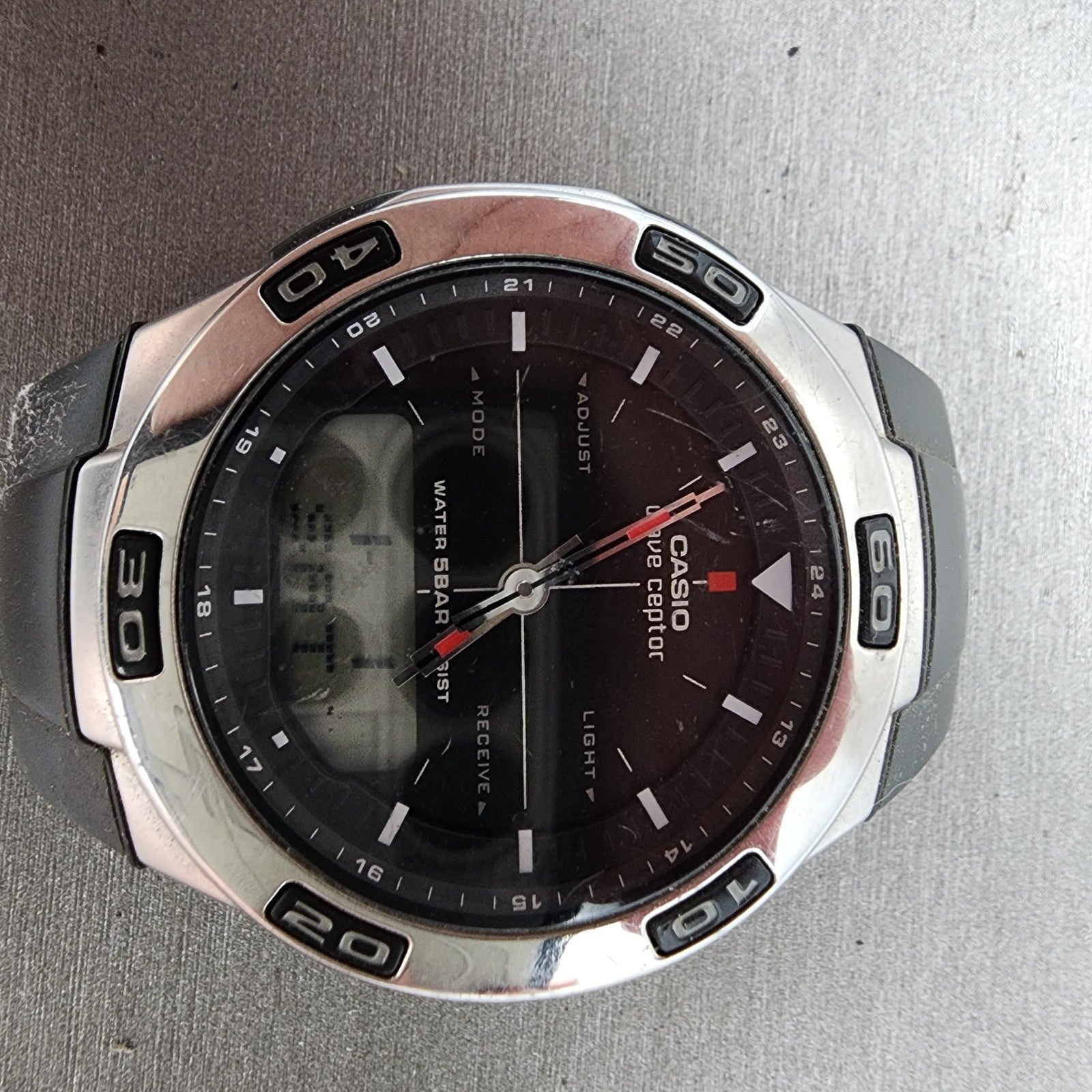 Casio Waveceptor WVA105H Watch Men 41mm Black Dial Silver Tone New Battery1