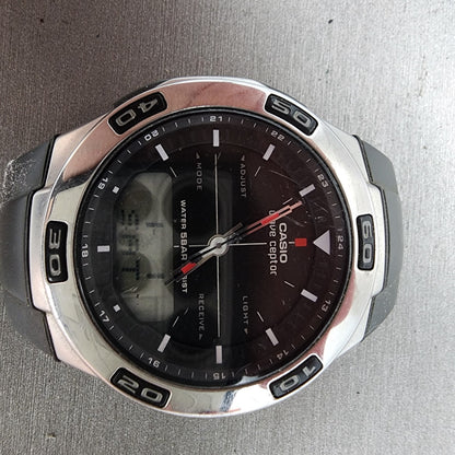 Casio Waveceptor WVA105H Watch Men 41mm Black Dial Silver Tone New Battery1