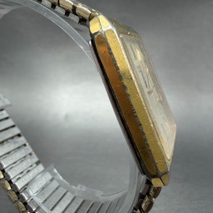 Seiko Tank Watch Men 28mm Champagne Dial Gold Tone Rectangle 7810-5029 PARTS4