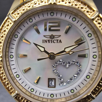 Invicta Wildflower Watch Women 30mm MOP Dial Gold Date Round Heart New Battery1