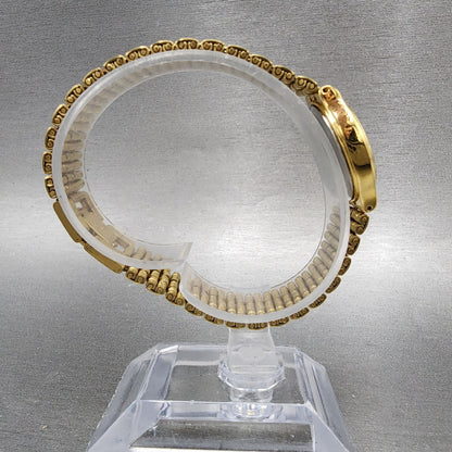 Bulova Watch Women 24mm Champagne Dial Gold Tone Date 97P28 New Battery Diamond8