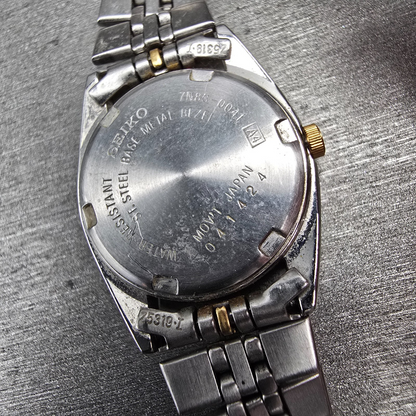 Seiko Watch Women 24mm Silver Dial Two Tone Daydate Round 7N83-0041 New Batt JP510