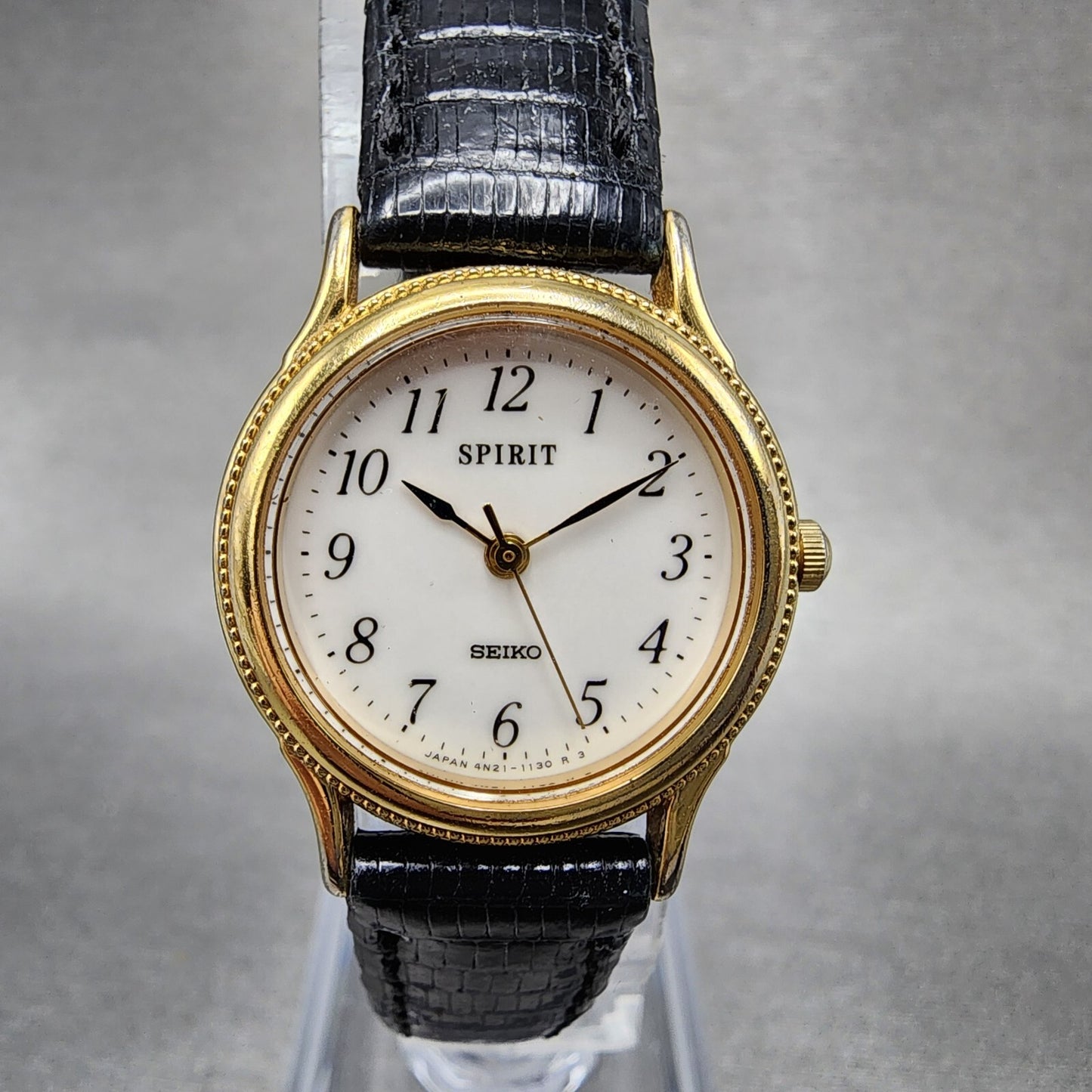 Seiko Spirit Watch Women 23mm White Dial Gold Tone Round 4N21-058A New Battery