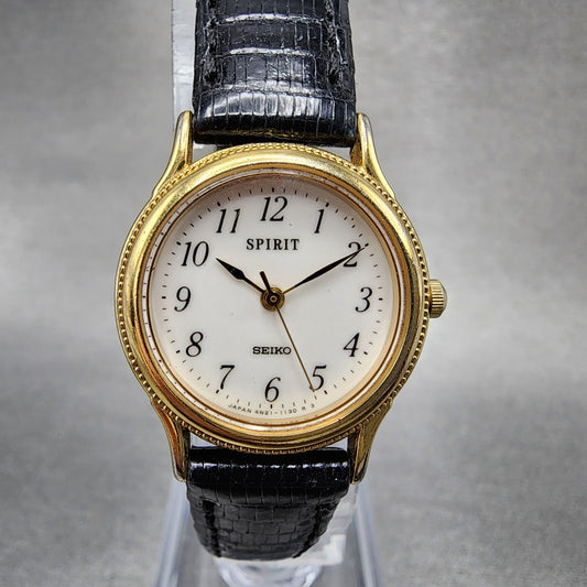 Seiko Spirit Watch Women 23mm White Dial Gold Tone Round 4N21-058A New Battery