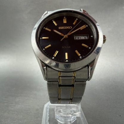 Seiko Solar Watch Men 37mm Black Dial Two Tone Daydate Round V158-0AB0 Runs5