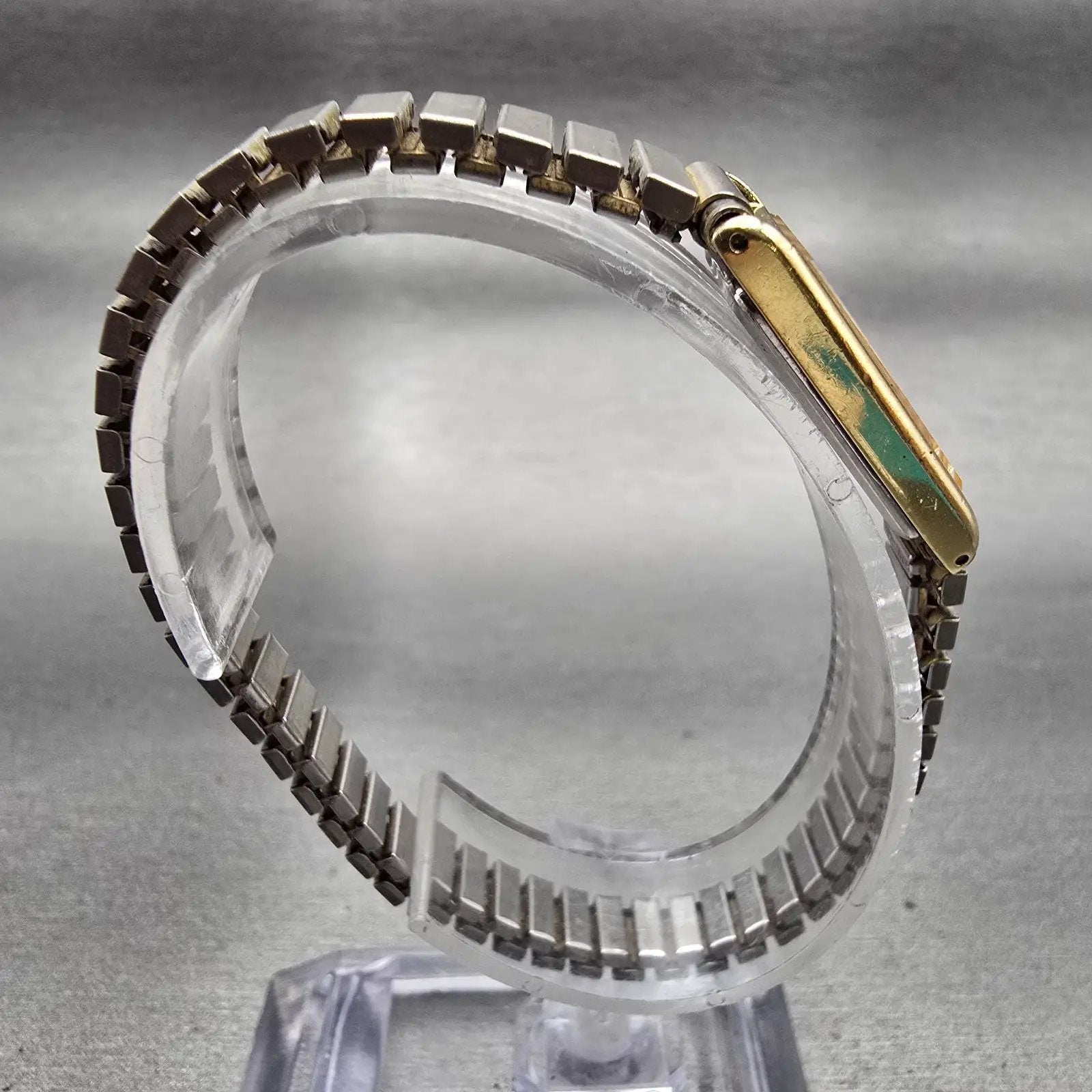 Seiko Watch Women 13mm Gold Dial Gold Tone Rectangle 2E20-6120 New Battery VTG8