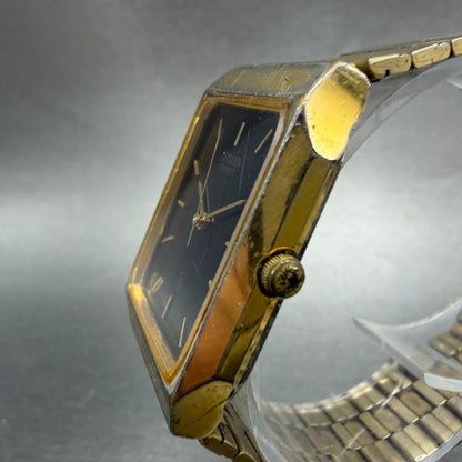 Citizen CQ Tank Watch Men 26mm Black Dial Gold Tone Rectangle 4031-T11639 PARTS3