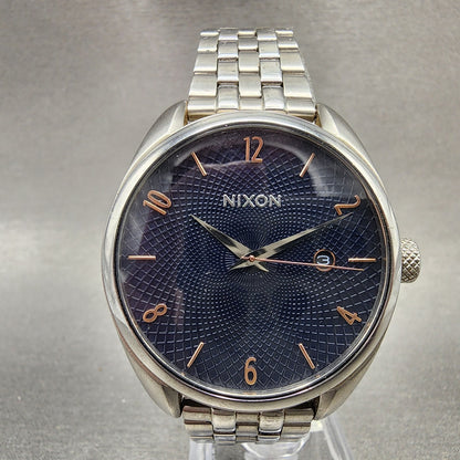 Nixon The Bullet Watch Women 38mm Blue Dial Silver Tone Date Round New Battery0