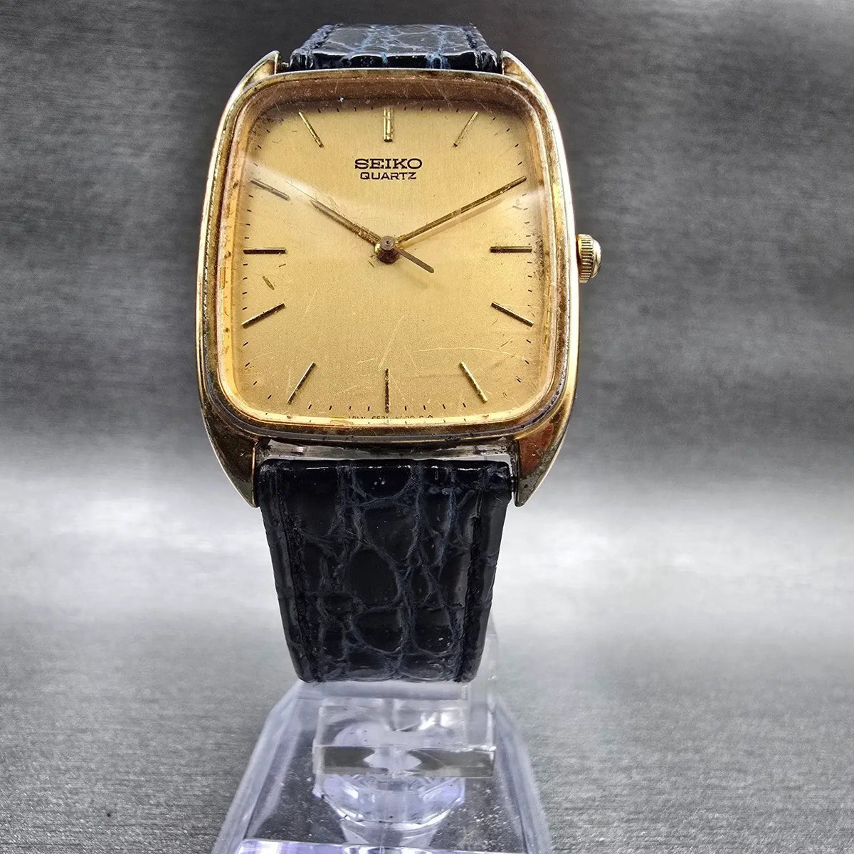 Seiko Watch Men 28mm Gold Dial Gold Tone Rectangle 6531-5000 New Battery Vintage5