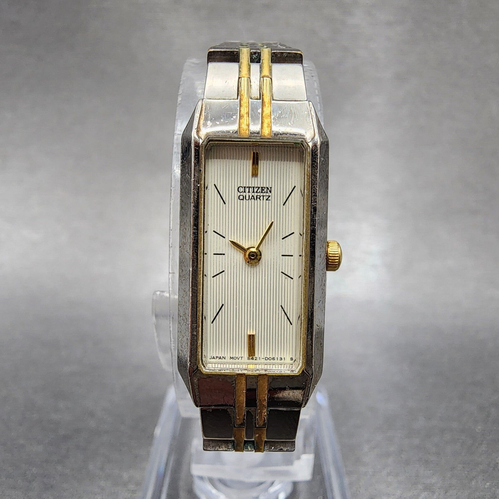 Citizen Tank Watch Women 13mm White Dial Two Tone Rectangle New Battery0