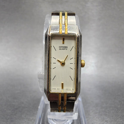 Citizen Tank Watch Women 13mm White Dial Two Tone Rectangle New Battery0