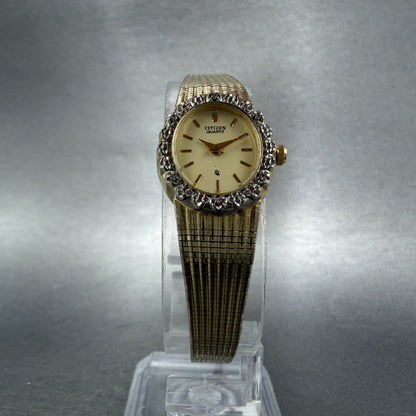 Citizen CQ Watch Women 17mm Champagne Dial Gold Tone Oval 3220324757 New Batt5