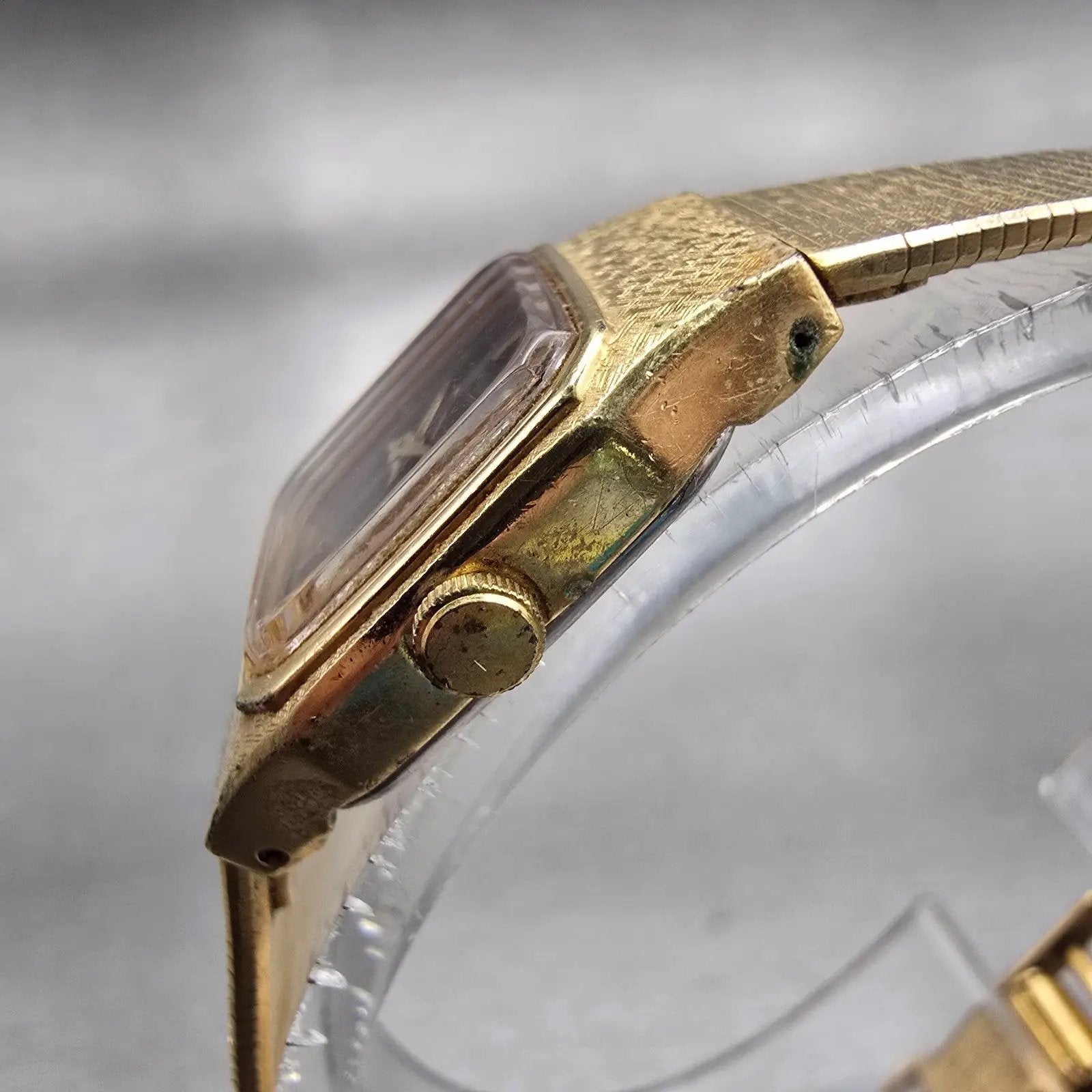 Seiko Watch Women 16mm Brown Dial Gold Tone Rectangle 2C20-5789 New Battery VTG2
