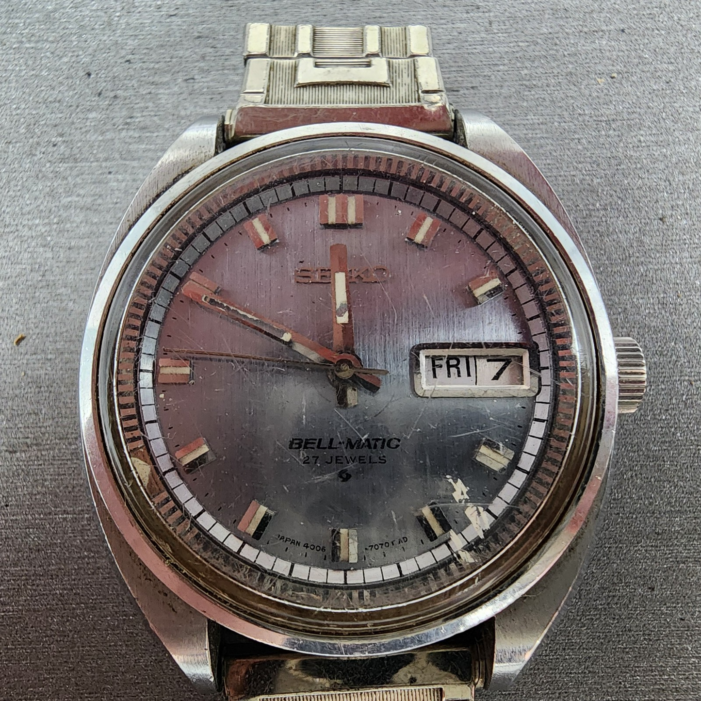 Seiko BellMatic Watch Men 38mm Silver Dial Silver Tone Daydate Alarm PARTS2