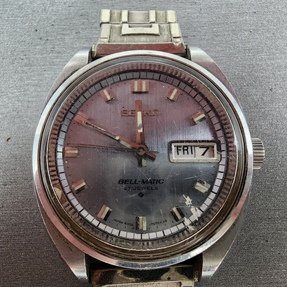 Seiko BellMatic Watch Men 38mm Silver Dial Silver Tone Daydate Alarm PARTS2