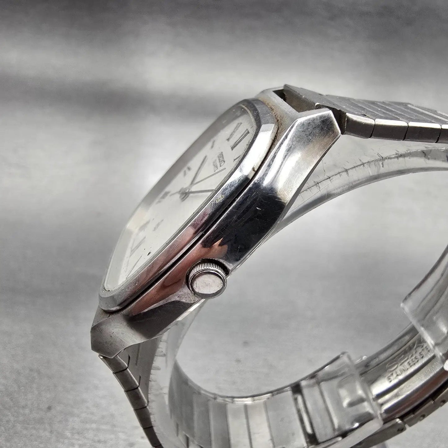 Seiko Watch Men 32mm White Dial Silver Tone Date Rectangle 5932-5030 New Battery2