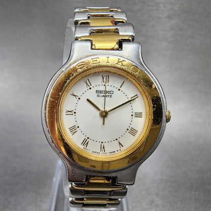 Seiko Watch Women 25mm White Dial Two Tone Round 1N01-0B90 New Battery VTG