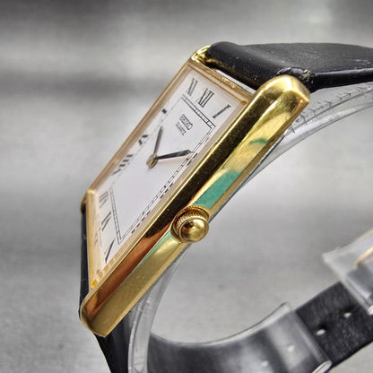 Seiko Tank Watch Men 25mm White Dial Gold Tone Rectangle 5Y30-5060 New Battery2