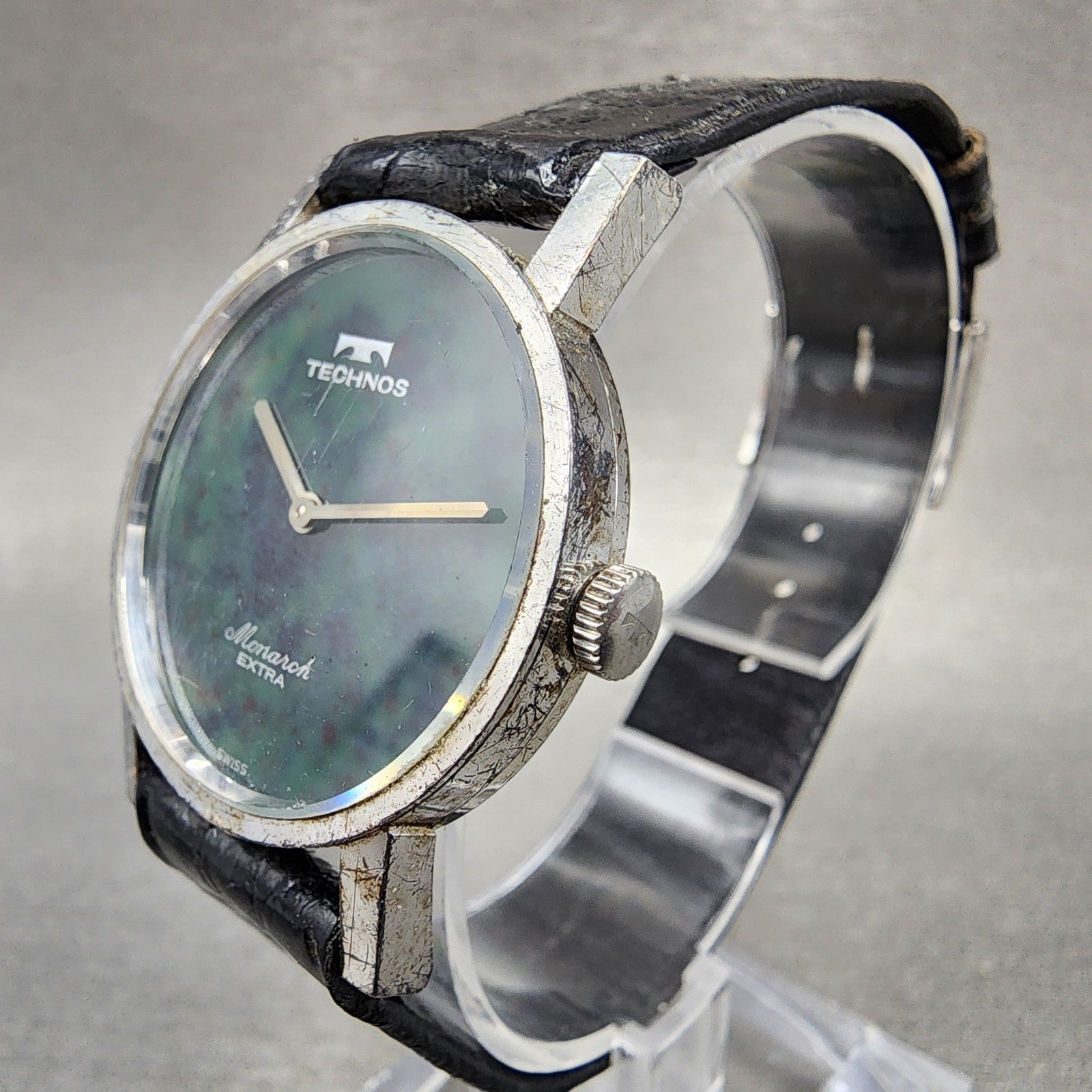 Technos Monarch Watch Women 30mm Green Stone Dial Gold Filled Round Manual Runs2