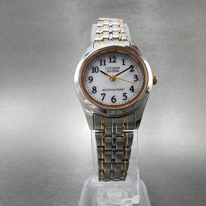 Citizen EcoDrive Watch Women 24mm White Dial Two Tone E030L20484 Runs5