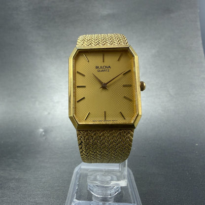 Bulova Tank Watch Men 25mm Gold Dial Gold Tone Octagon Mesh Band 92P13 New Batt5