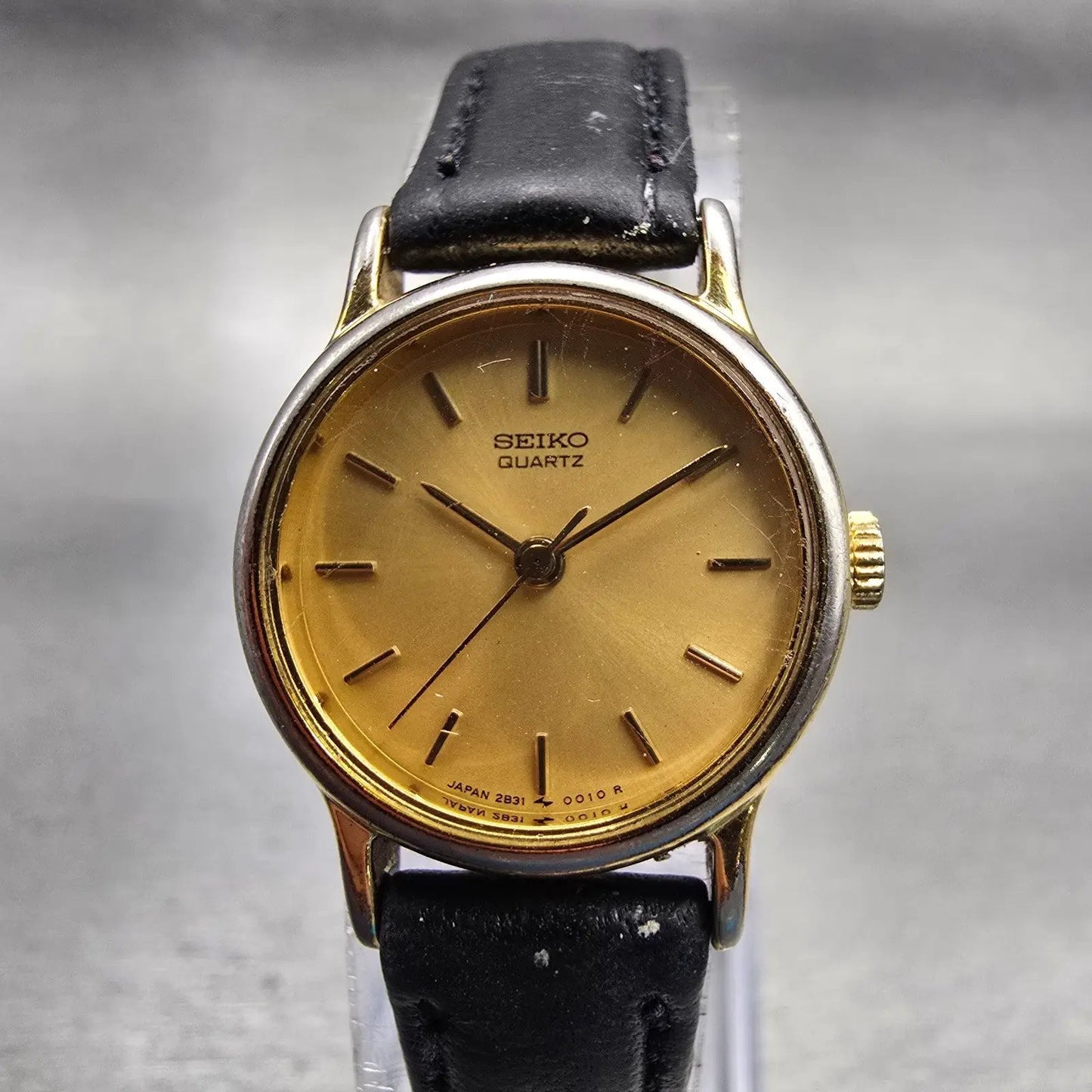 Seiko Watch Women 21mm Gold Dial Gold Tone Round 2B31-0010 New Battery Vintage0