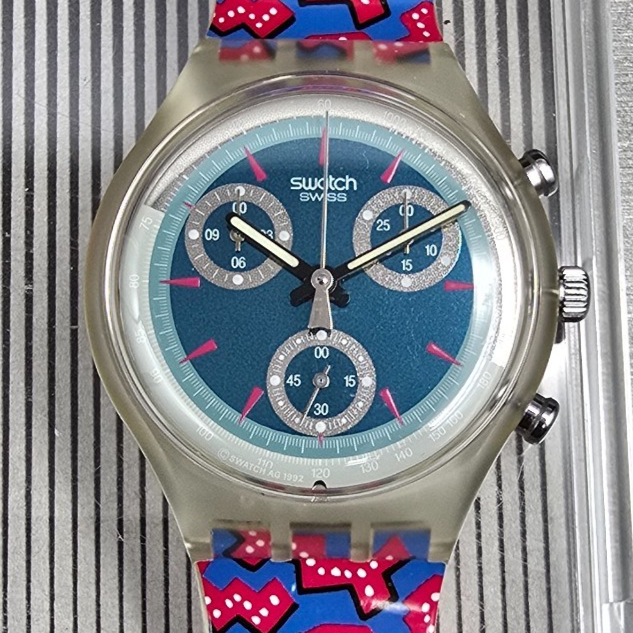 Swatch Chrono Wild Card Watch Men 37mm Blue Dial Clear Case SCK100 New Batt NOS1