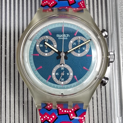 Swatch Chrono Wild Card Watch Men 37mm Blue Dial Clear Case SCK100 New Batt NOS1