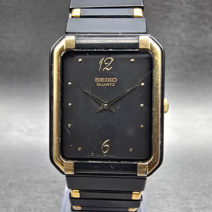 Seiko Watch Men 24mm Black Dial Two Tone Rectangle 7430-5980 New Battery Vintage0