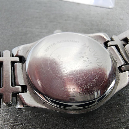 Movado Museum Watch Women 24mm Black Dial Steel Diamond Bezel New Battery