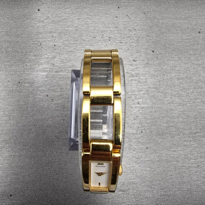 Seiko Pulsar Watch Women 12mm White Dial Gold Tone Rectangle V220-X012 New Batt4