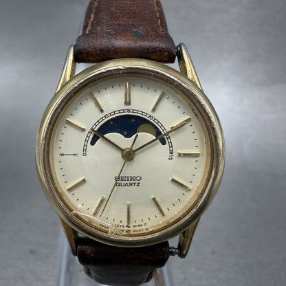 Seiko Moonphase Watch Women 24mm Champa Dial Gold Tone 2A240048 New Battery VTG0