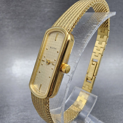 Bulova Watch Women 12mm Cream Dial Gold Tone Oval 92T29 New Battery NOS5