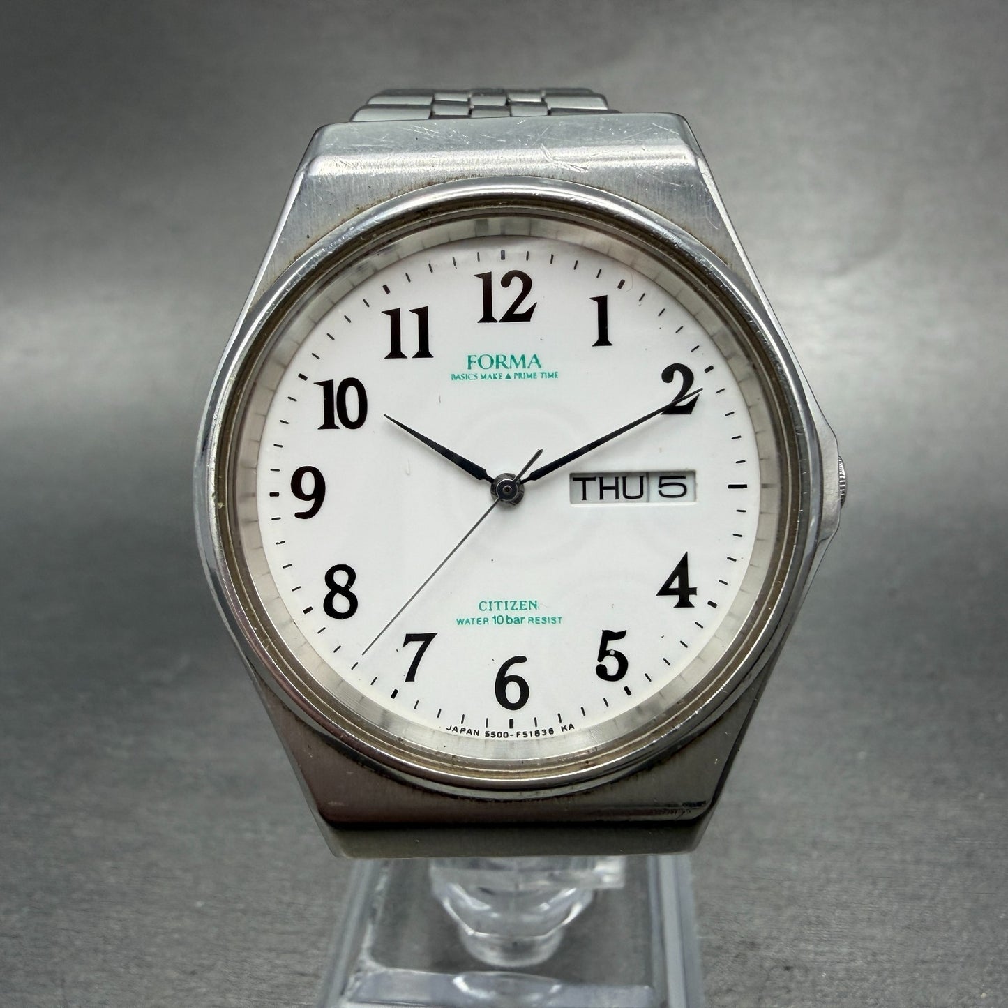 Citizen Forma Watch Men 36mm White Dial Silver Tone Daydate 5500-F50107 New Bat60