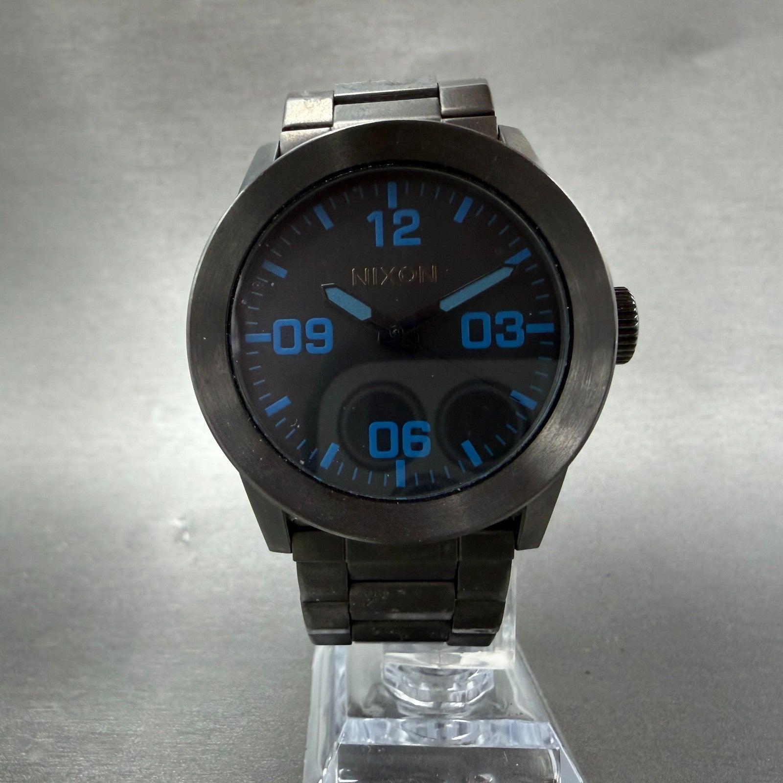 Nixon The Private Watch Men 42mm Black Dial Black Tone Round Bracelet new Batt5