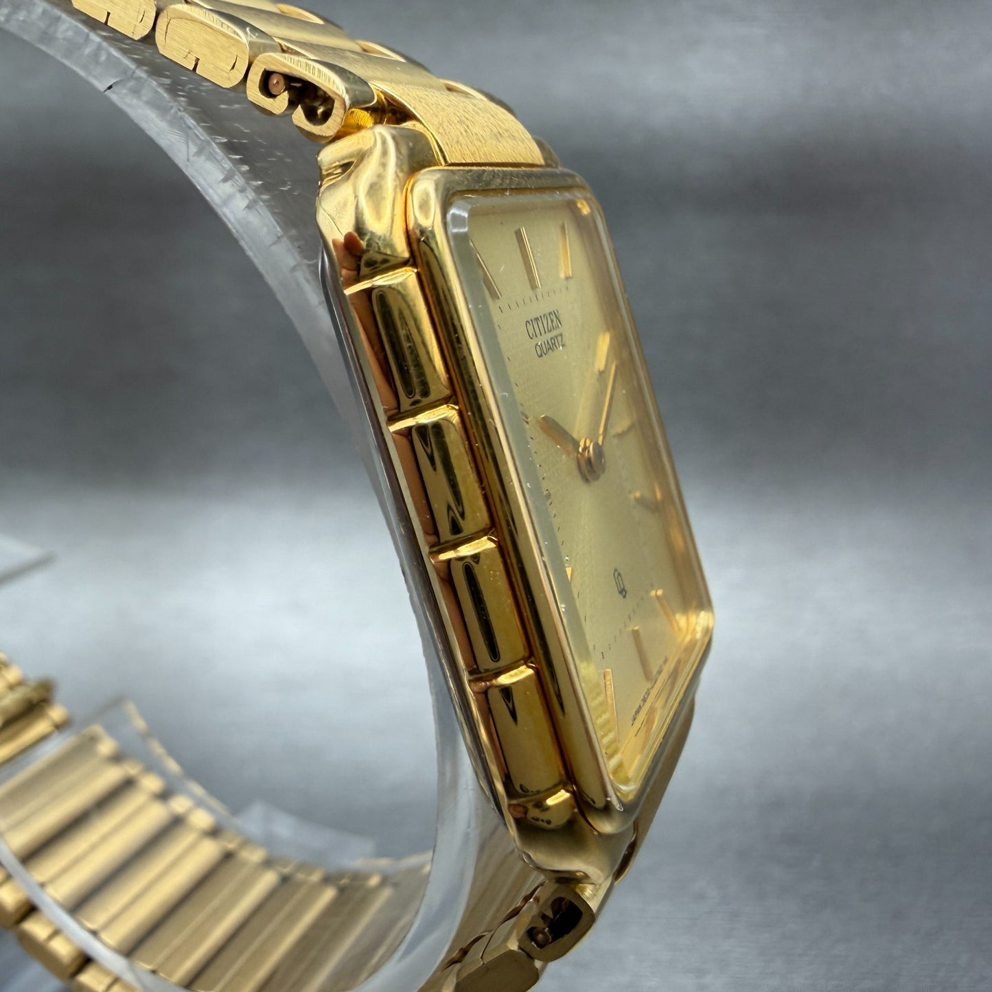 Citizen Tank Watch Men 24mm Gold Dial Gold Tone Rectangle 3620364365 NOS PARTSA4
