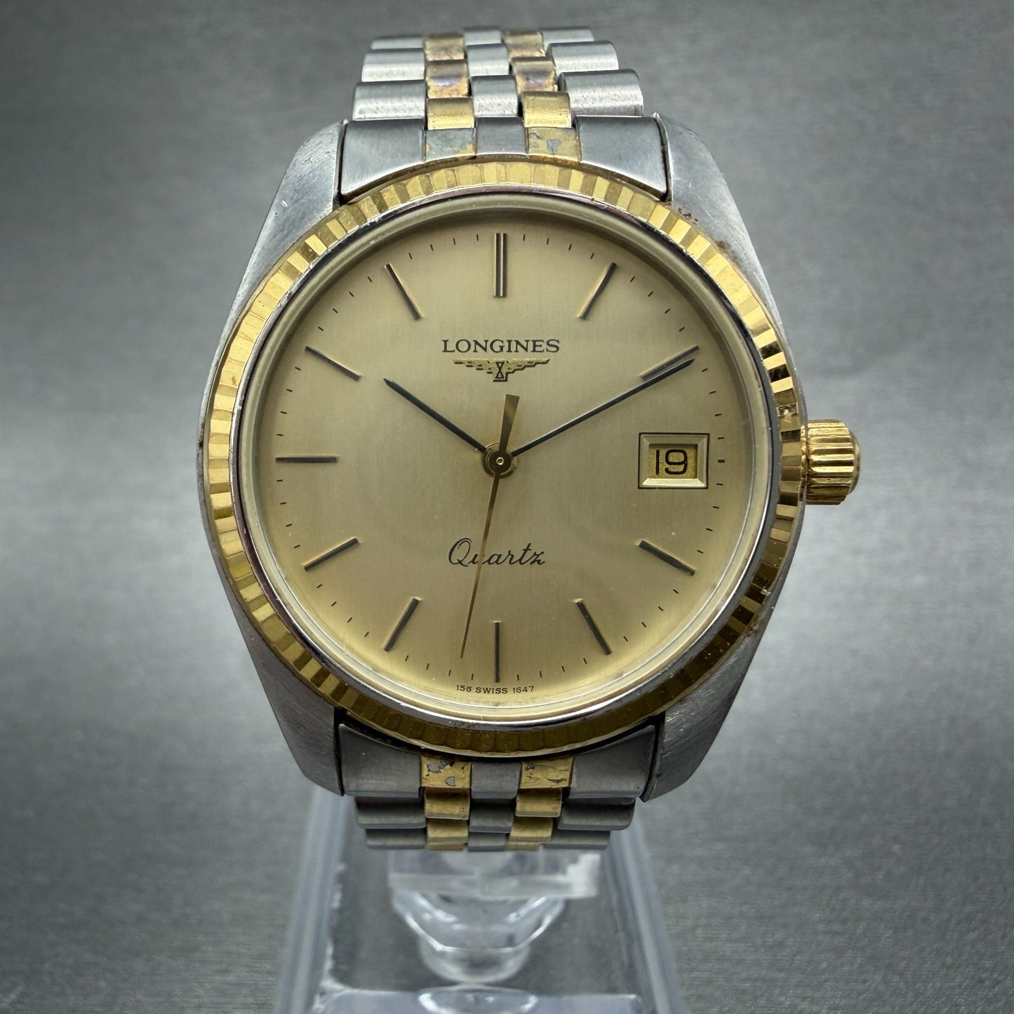 Longines Watch Unisex 33mm Gold Dial Two Tone Date Round 156.1647 New Battery0