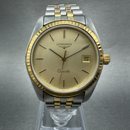 Longines Watch Unisex 33mm Gold Dial Two Tone Date Round 156.1647 New Battery0
