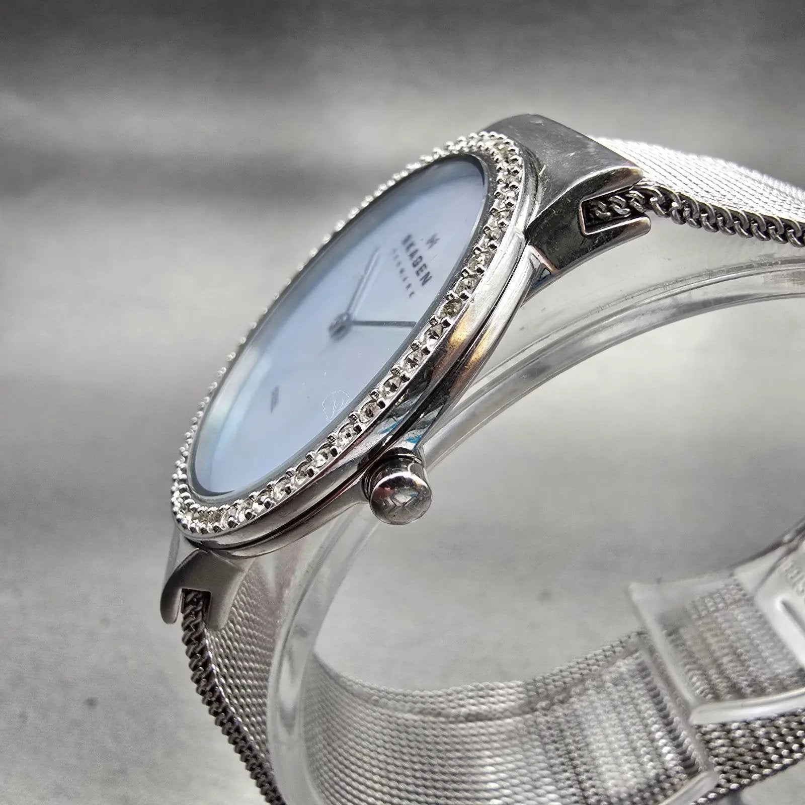 Skagen Watch Women 32mm MOP Dial Silver Tone Gemmed Round 644LSS1 New Battery2