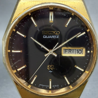 Seiko SQ Watch Men 35mm Brown Dial Gold Tone Daydate 7123-8140 New Battery1
