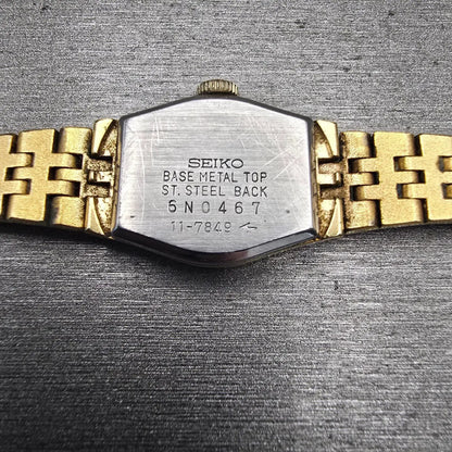 Seiko Watch Women 17mm Gold Dial Gold Tone Oval 11-7849 Vintage Mechanical Works10
