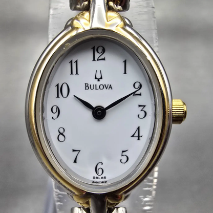 Bulova Watch Women 17mm White Dial Two Tone Oval 98L66 New Battery1