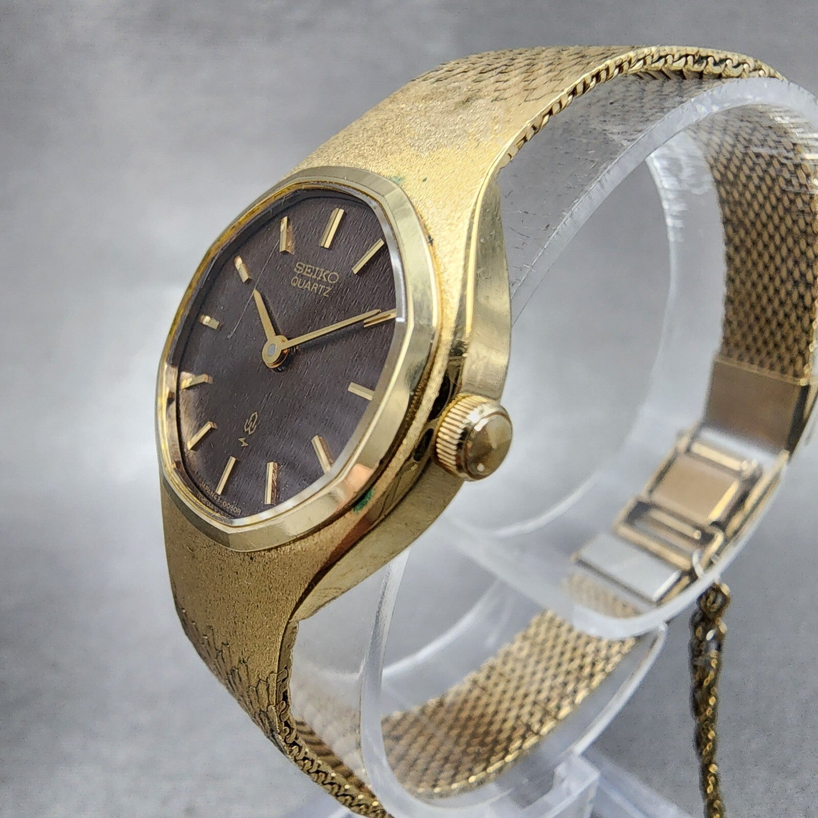 VTG Seiko Watch Women 22mm Brown Dial Gold plated Round 437000 New Battery2