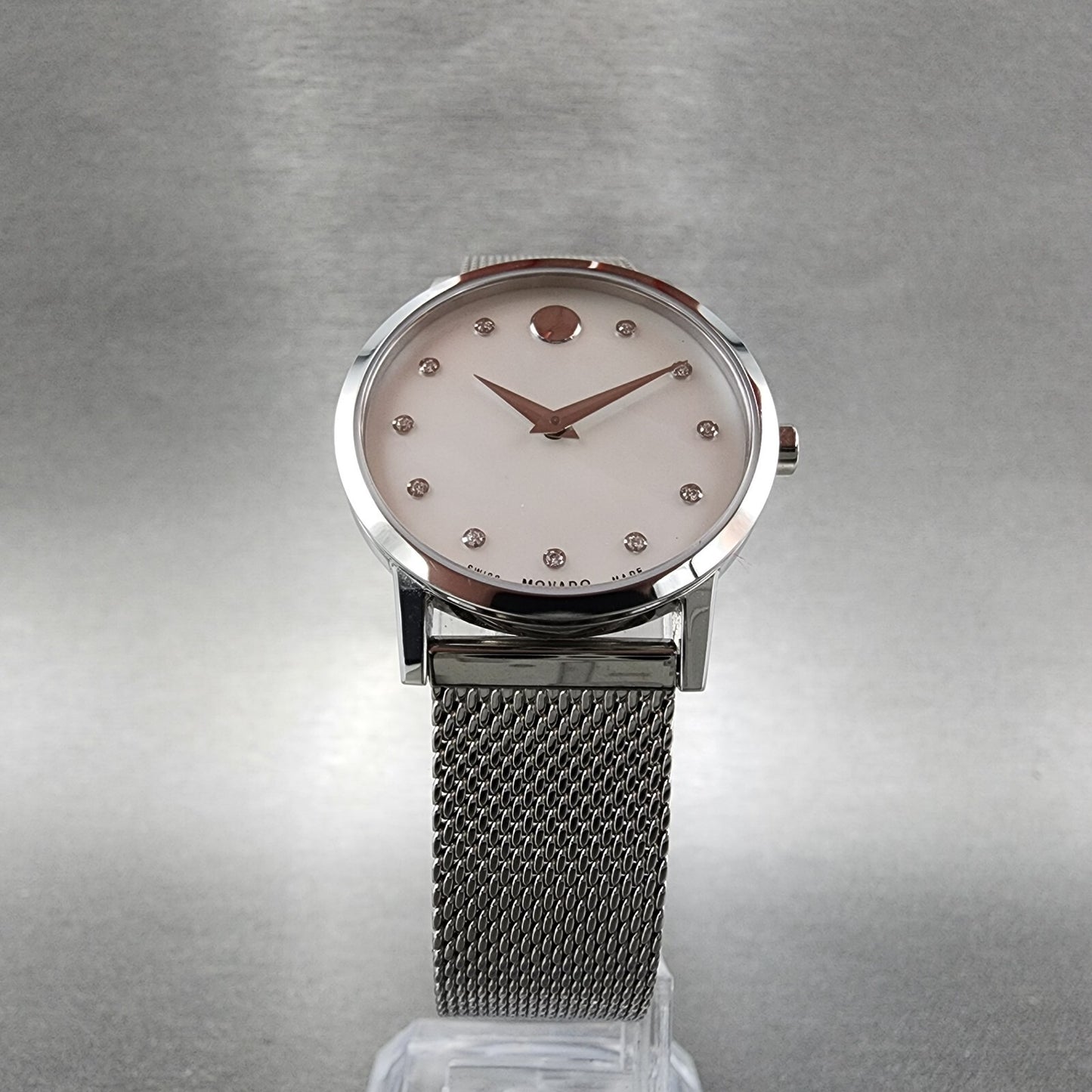 Movado Museum Watch Women 28mm MOP Dial Stainless Steel Diamond Markers New Bat7