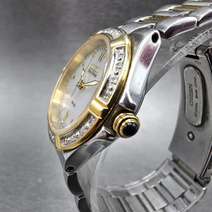 Citizen Eco-Drive Rivia Watch Women 27mm MOP Dial Two Tone Diamonds EW0894-57D3