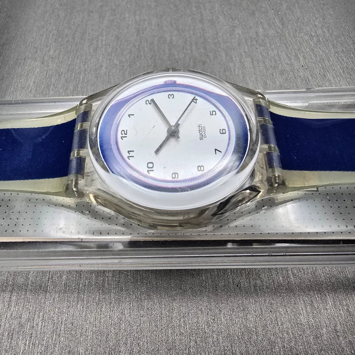Swatch Gent SMALL IN BIG Watch Men 34mm White Dial Clear Case GK254 New Battery5