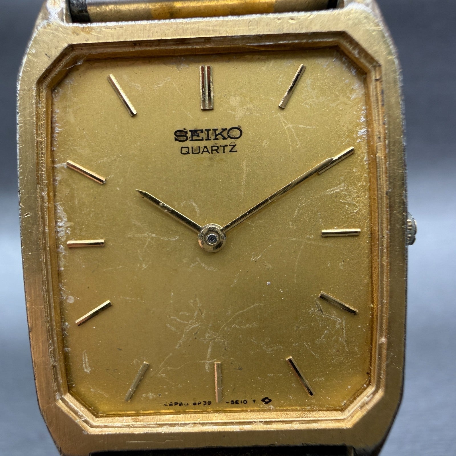 Seiko Tank Watch Men 26mm Gold Dial Gold Tone Octagon 5P30-5D39 VTG PARTS2