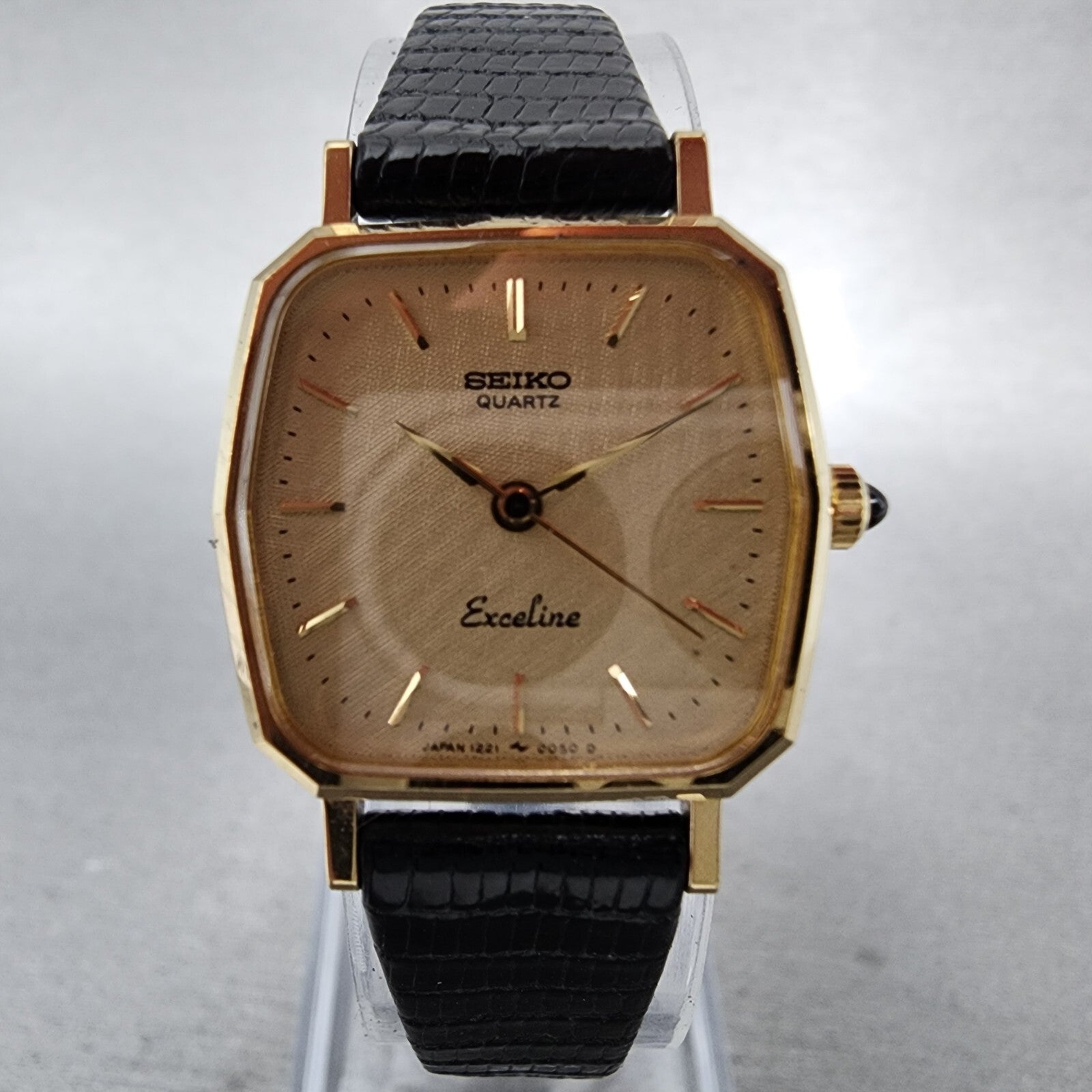 Seiko Exceline Watch Women 21mm Gold Dial Gold Tone Hexagon 12215010 New Batt1